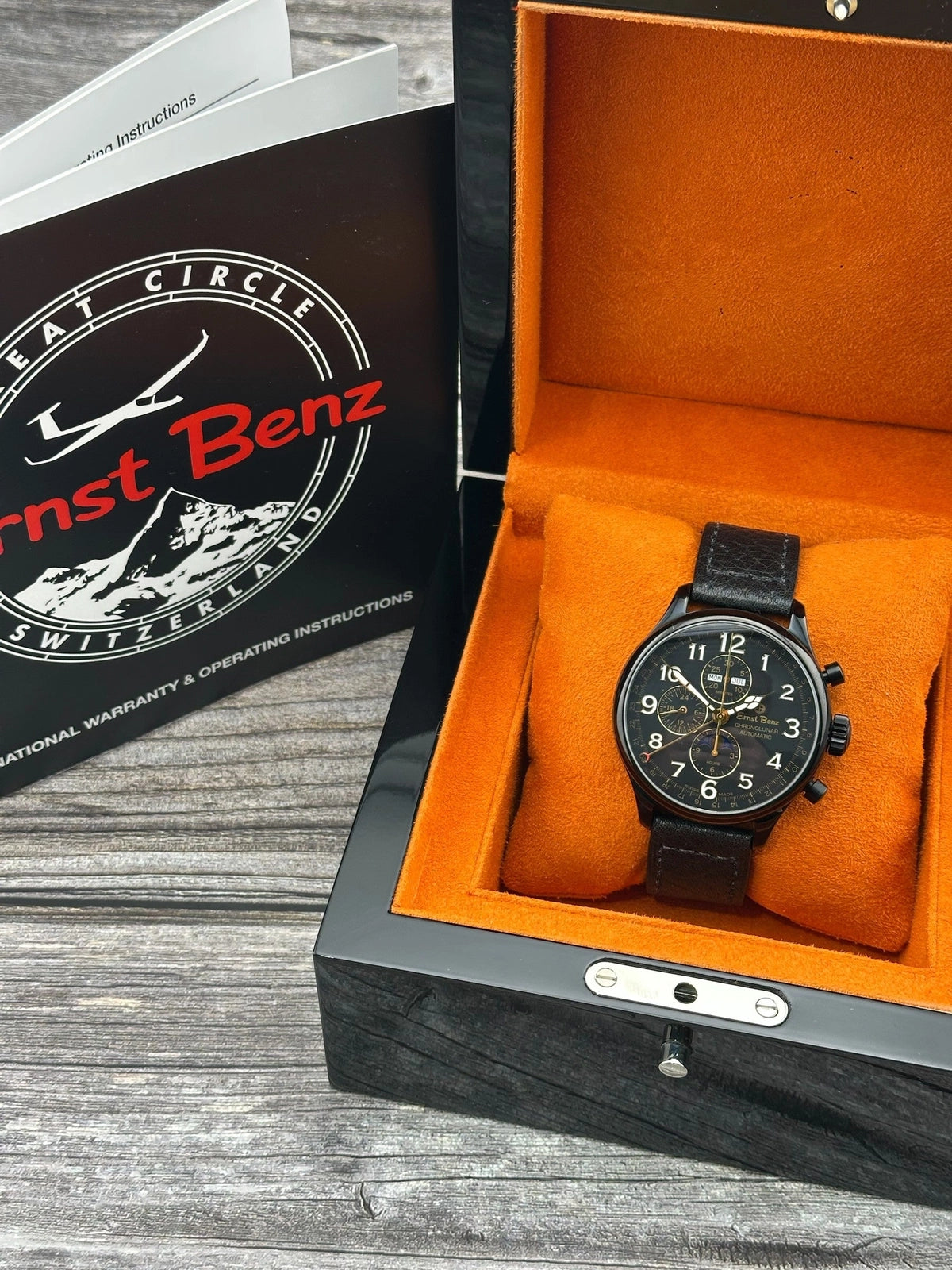 Ernst Benz Chronolunar DLC Black Dial on Leather Strap GC10300-DLC Complete 2024