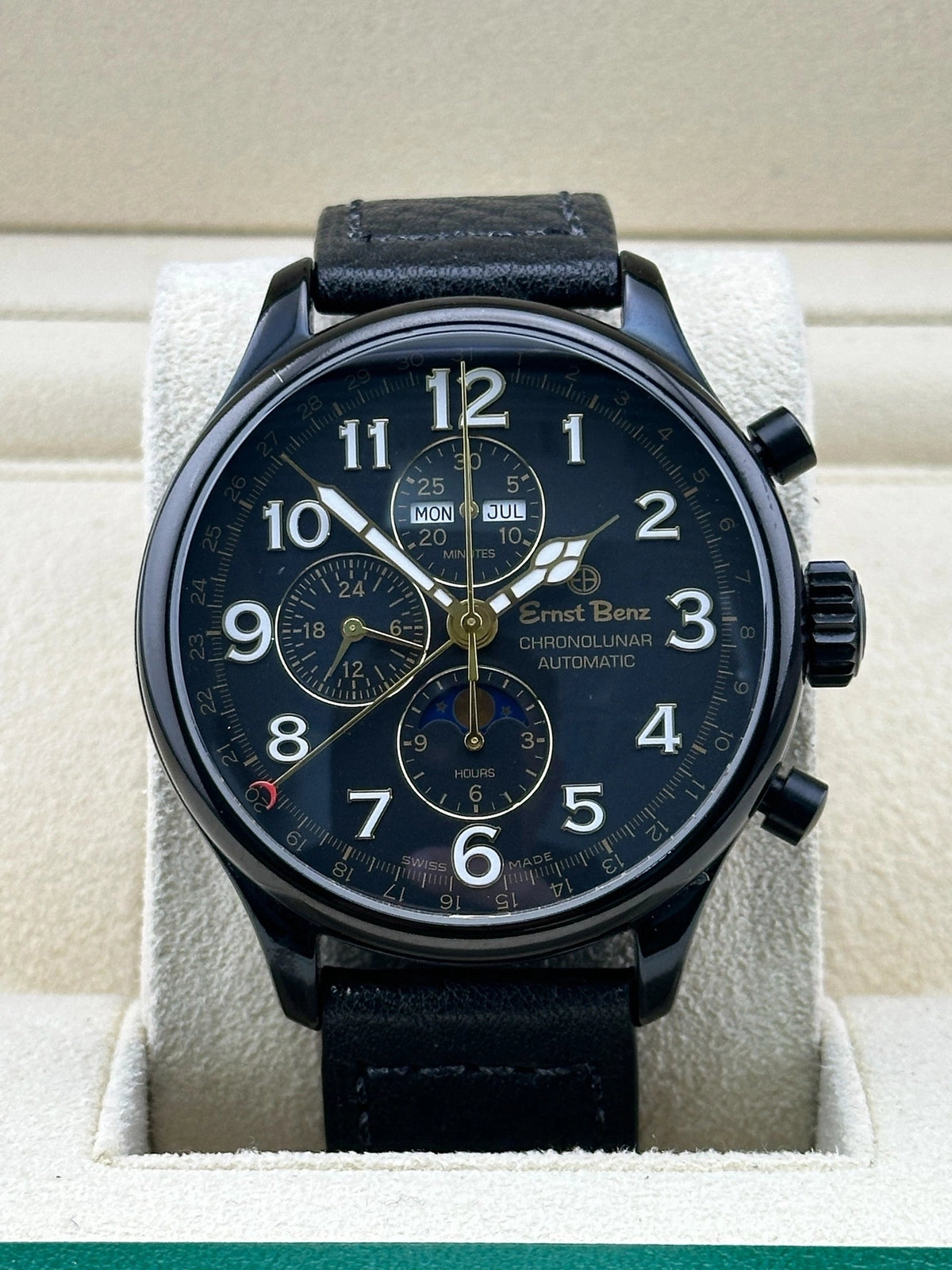 Ernst Benz Chronolunar DLC Black Dial on Leather Strap GC10300-DLC Complete 2024
