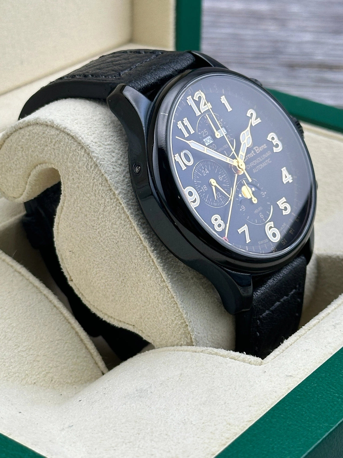 Ernst Benz Chronolunar DLC Black Dial on Leather Strap GC10300-DLC Complete 2024