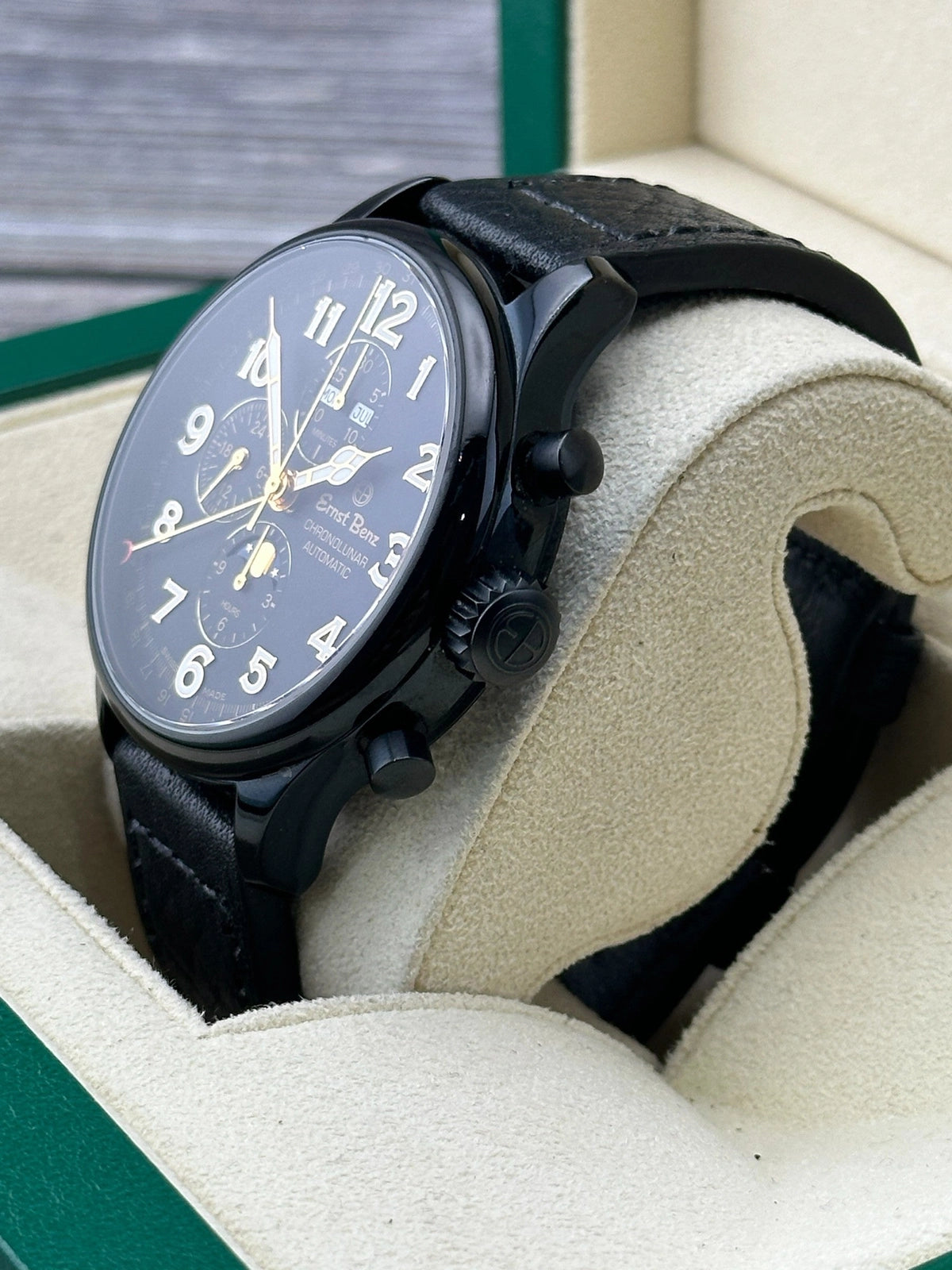 Ernst Benz Chronolunar DLC Black Dial on Leather Strap GC10300-DLC Complete 2024