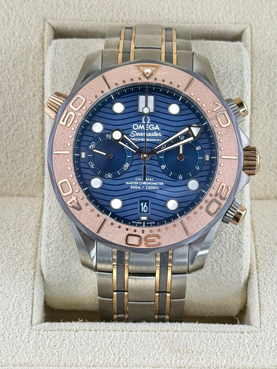 Omega Seamaster Diver 300M Co-Axial Master Chronometer Chronograph Blue Dial on Bracelet 210.60.44.51.03.001 Complete 2023