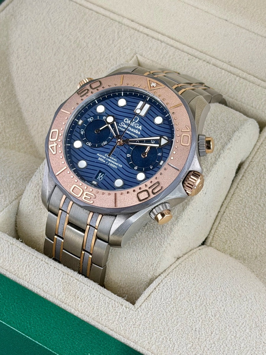 Omega Seamaster Diver 300M Co-Axial Master Chronometer Chronograph Blue Dial on Bracelet 210.60.44.51.03.001 Complete 2023