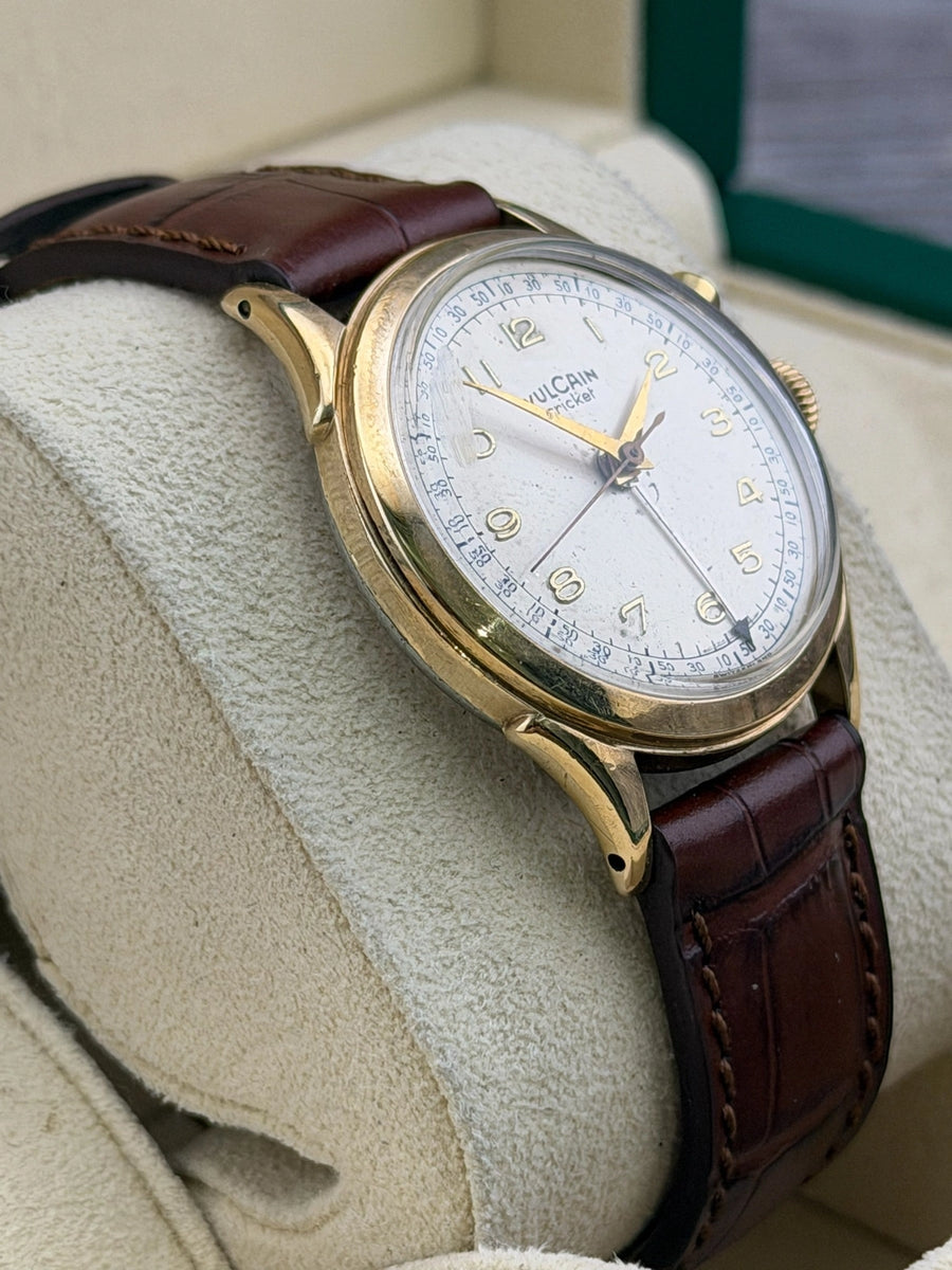 Vulcain 14k YG Cricket White Dial on Leather Strap