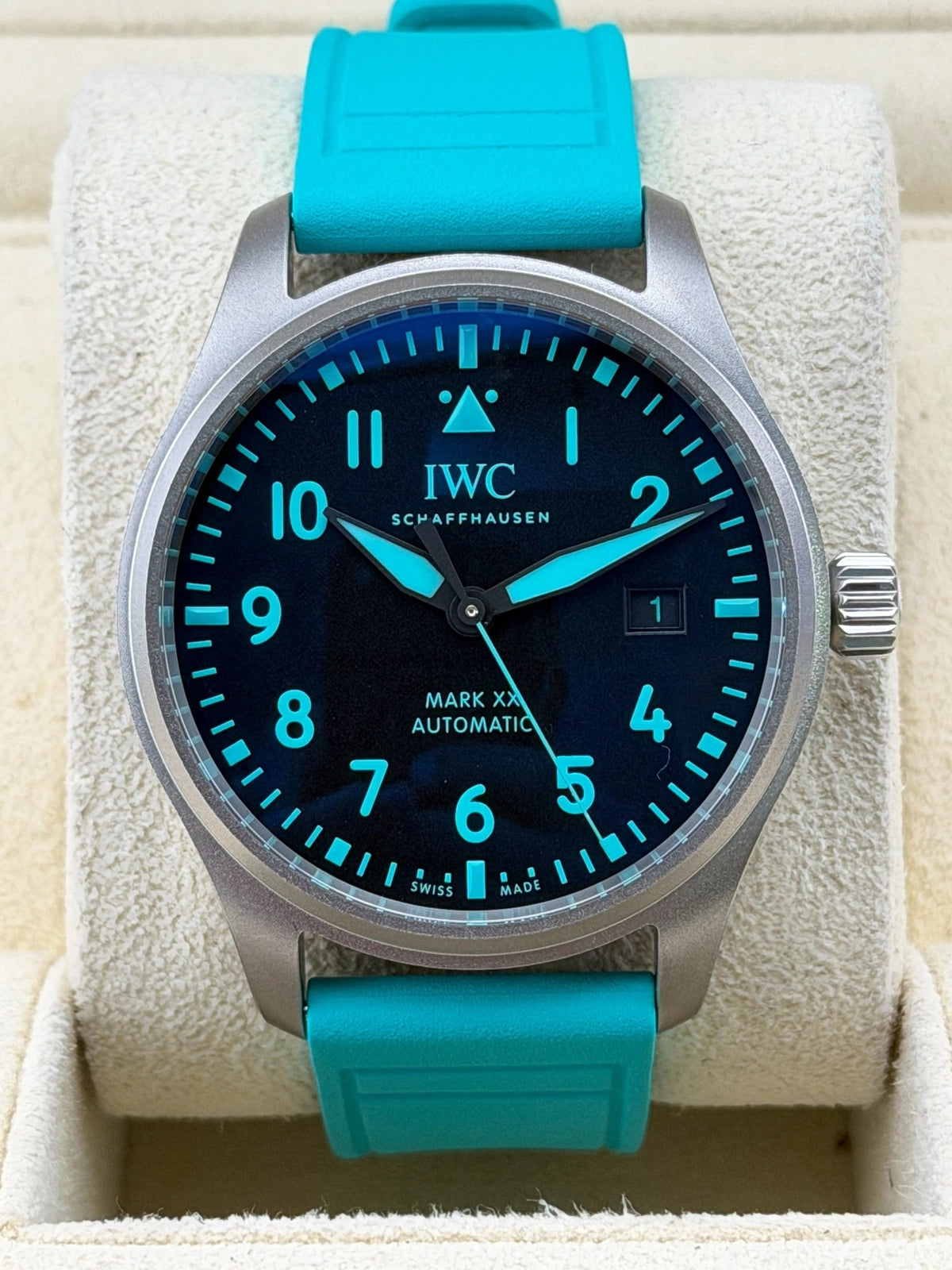 IWC Pilots Watch - AMG Petronas Edition Black Turquiose Dial on Rubber IW328210 Complete 2025