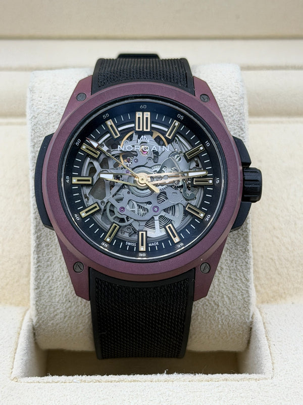 Norqain Independence Wild One, 42mm, Limited Edition, Burgundy Skeleton, 2024 Box and Papers