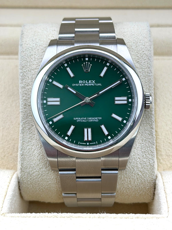 Rolex Oyster Perpetual 41, OP41, Green Dial, 124300, 2025 CPO Box and Papers