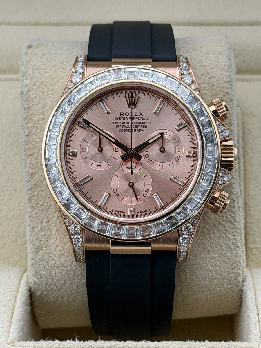Rolex Daytona CustomDiamond Lugs Pink Diamond Dial on Rubber Strap 116515LN Complete 2019