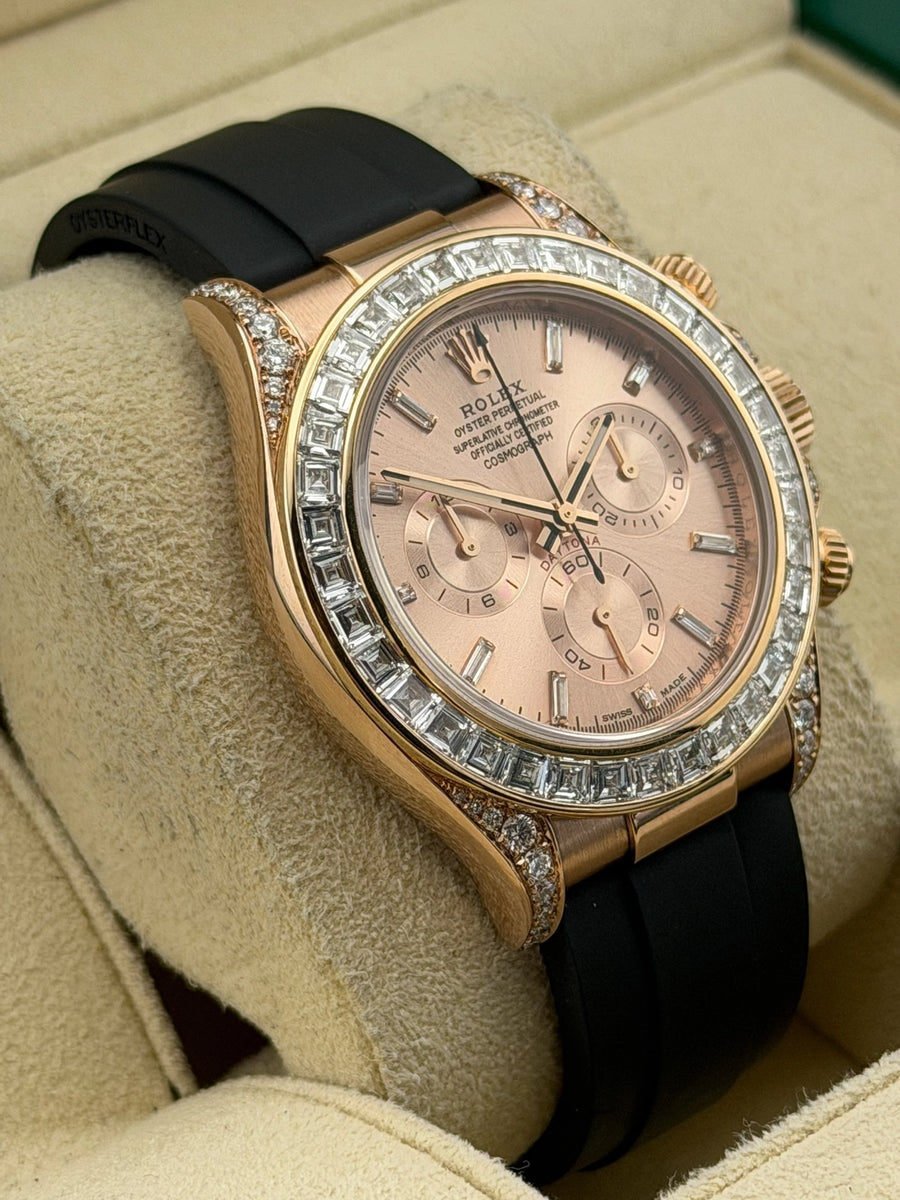 Rolex Daytona CustomDiamond Lugs Pink Diamond Dial on Rubber Strap 116515LN Complete 2019