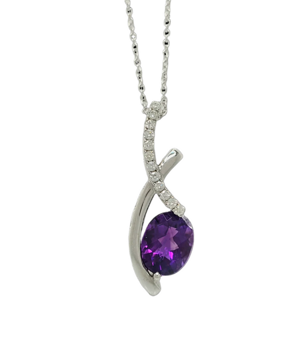 14k White Gold Amethyst and Diamond Pendant