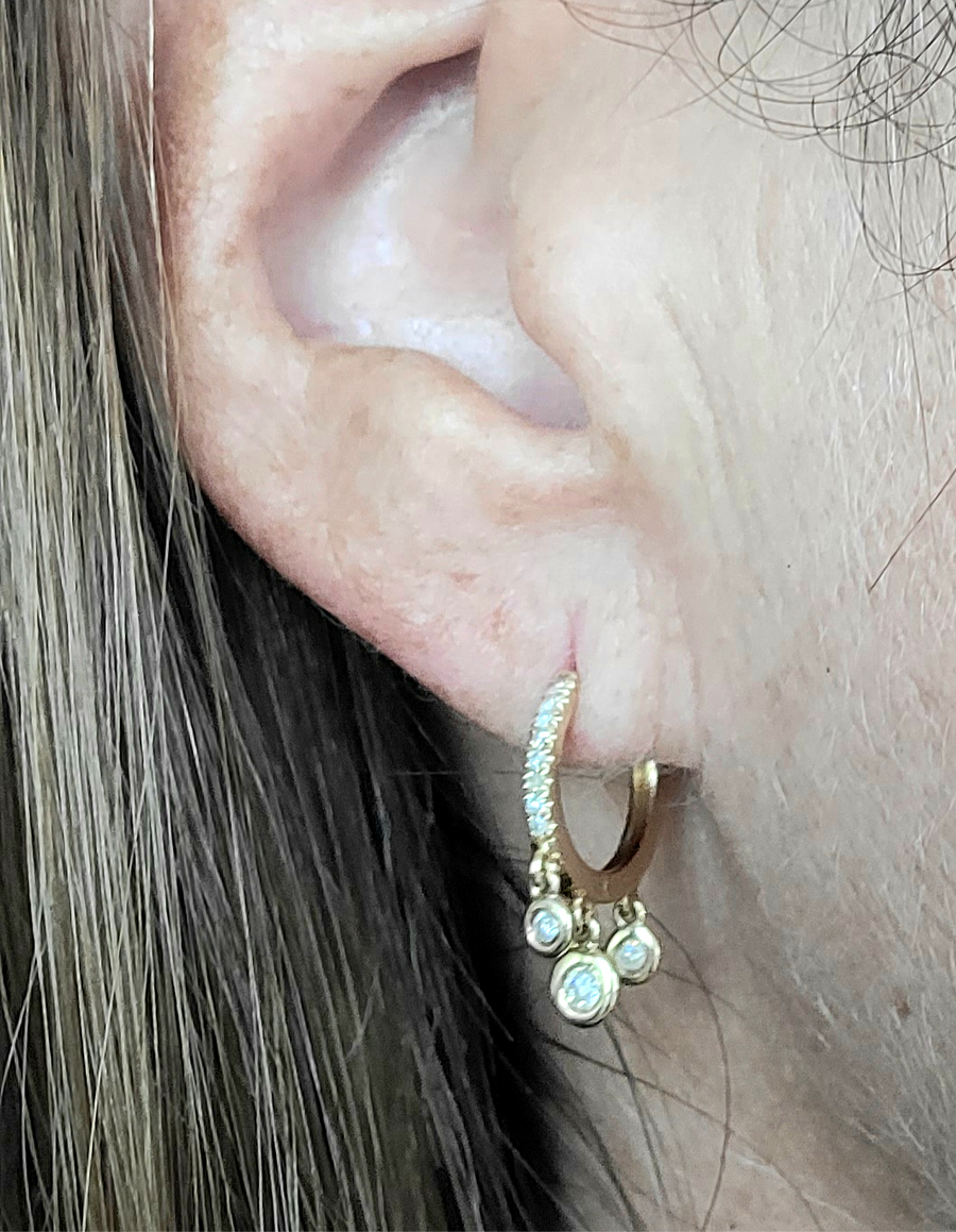 14k Yellow Gold Huggie Earrings with Diamond Dangles