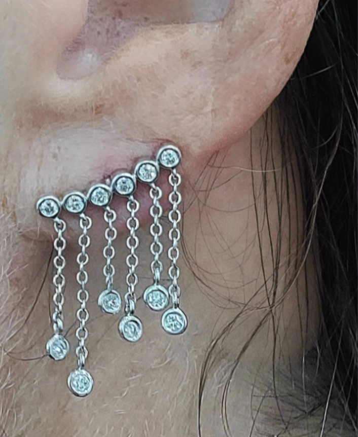 14k White Gold Ear Climbers with Dangling Diamonds