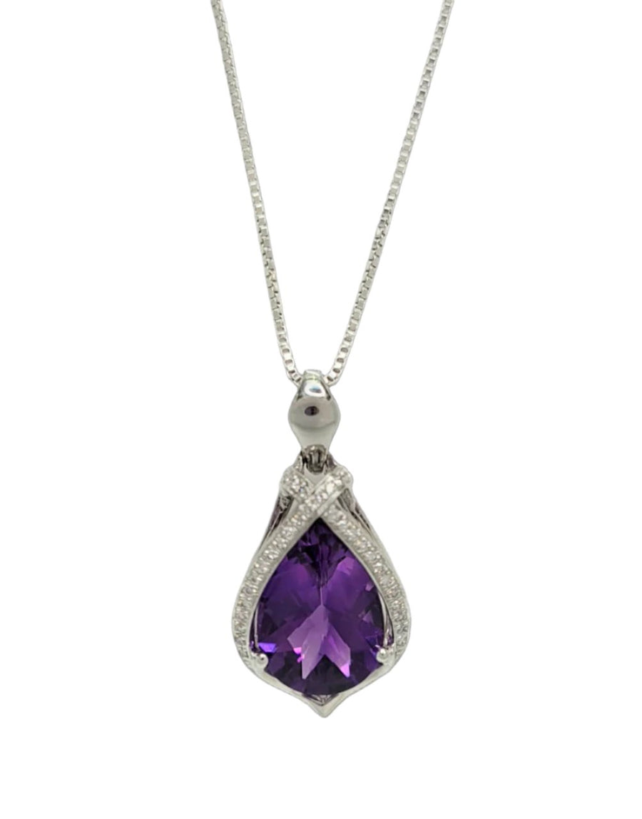 14k White Gold Amethyst and Diamond Pendant