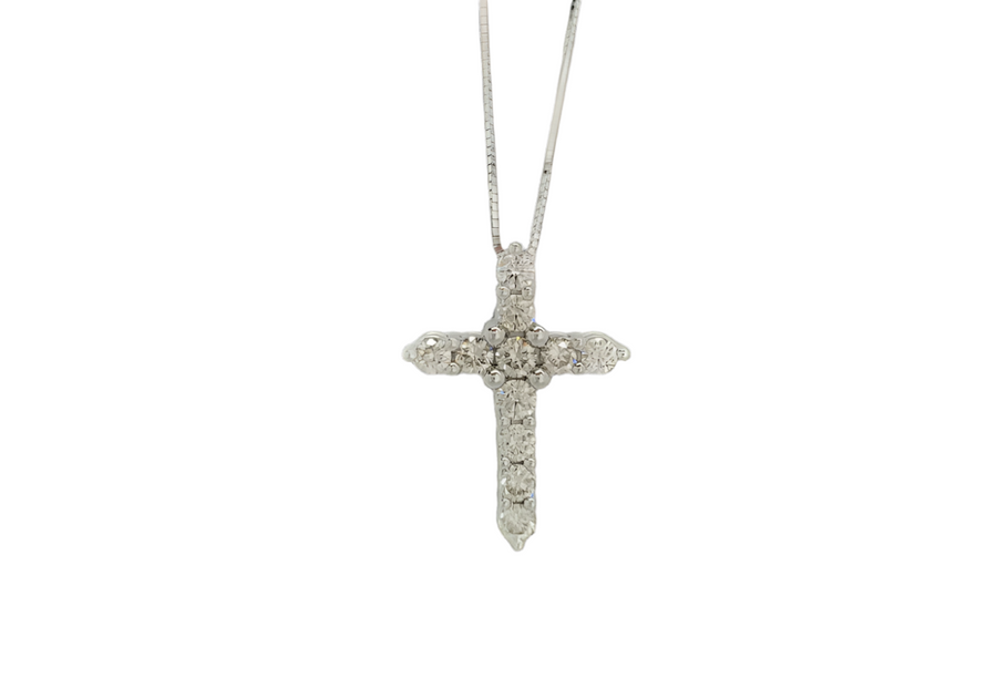 14k White Gold Diamond Cross Pendant