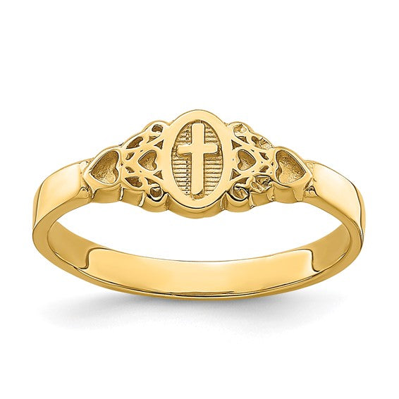 14k Yellow Gold Cross and Hearts Ring