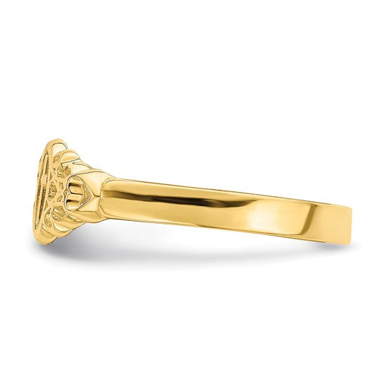 14k Yellow Gold Cross and Hearts Ring
