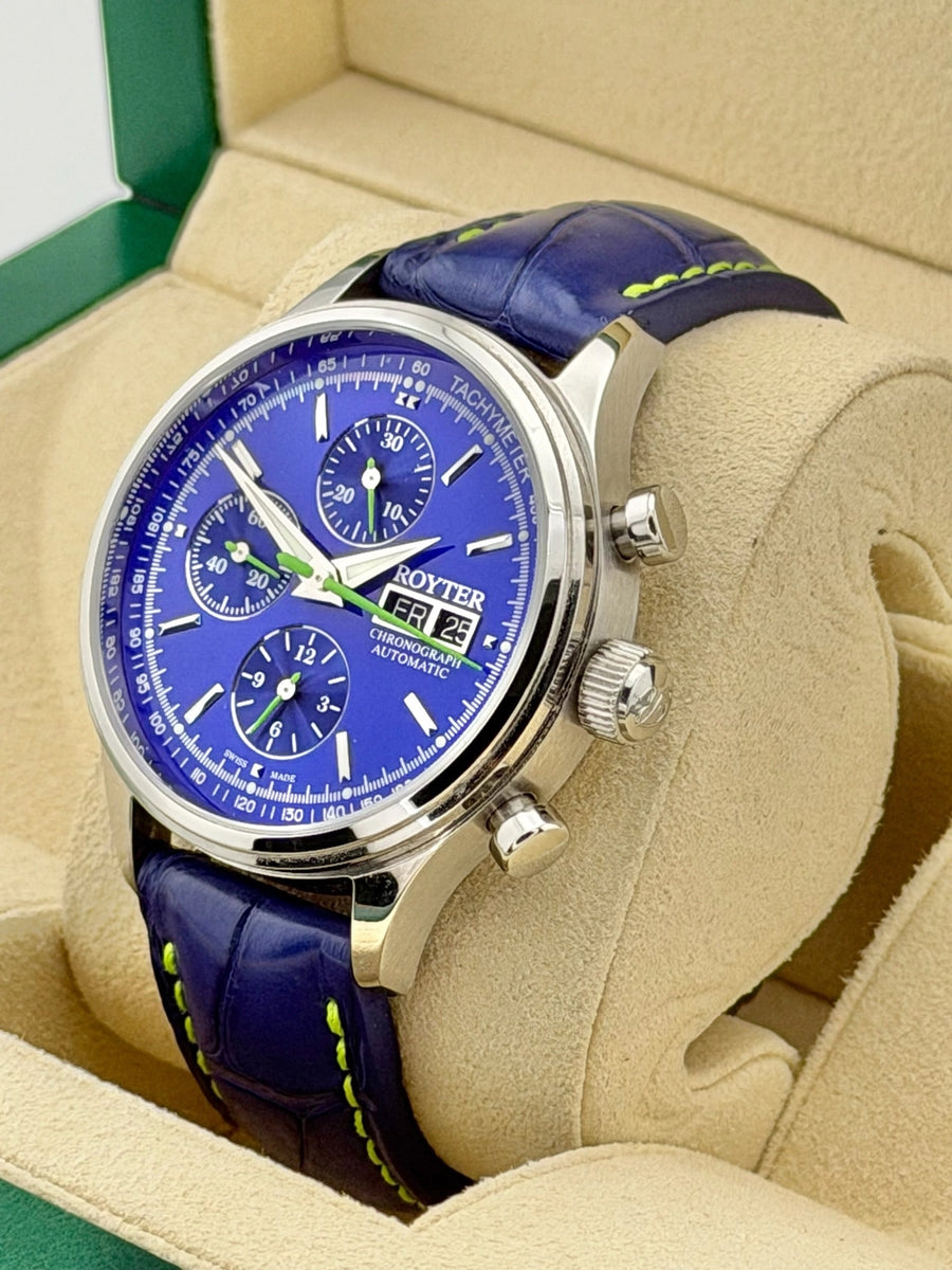 Royter DR-02 Chronograph Blue Dial on Leather Strap DR-02 Complete 2023