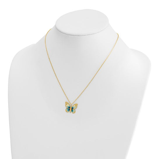 14k Yellow Gold Enameled Butterfly Pendant