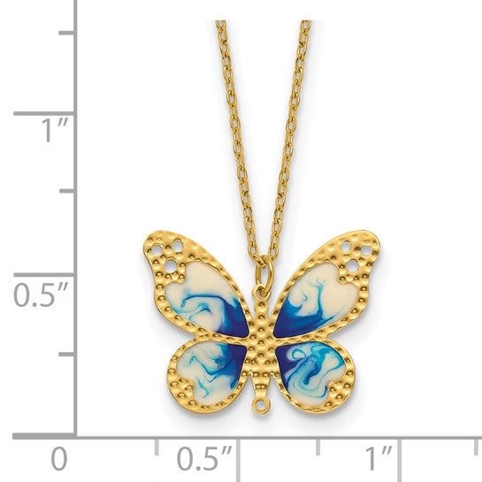 14k Yellow Gold Enameled Butterfly Pendant
