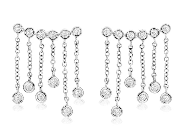14k White Gold Ear Climbers with Dangling Diamonds