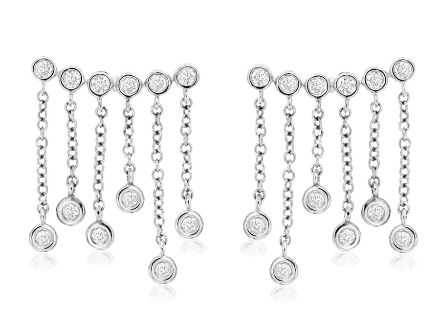 14k White Gold Ear Climbers with Dangling Diamonds