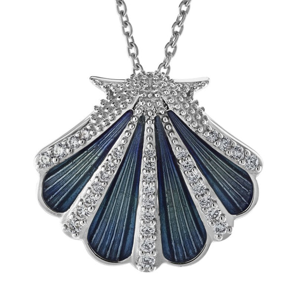 14k White Gold Diamond Shell Pendant