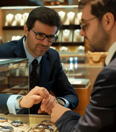 Brandon Cruz, owner and founder, with a client in the Naples showroom