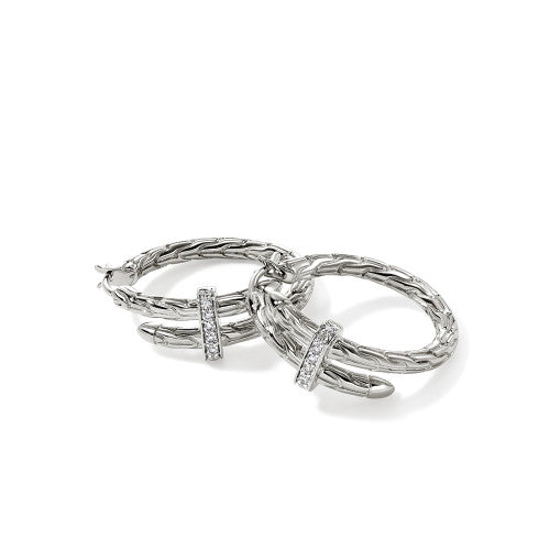 Spear Hoop Earring, Sterling Silver, Diamonds, 22.5MM