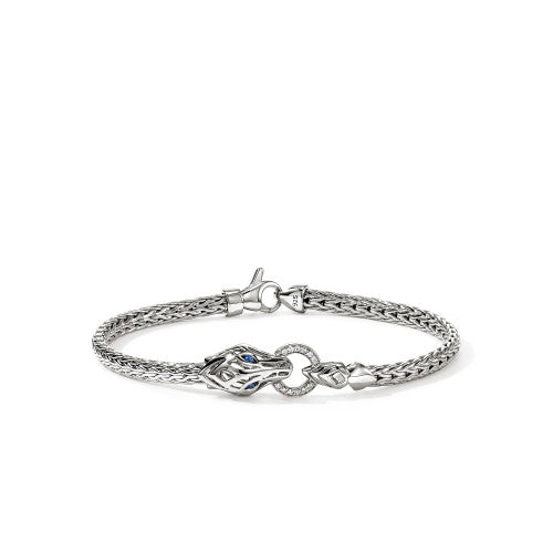 Naga Bracelet, Sterling Silver, Diamonds, Blue Sapphires, 3.5MM