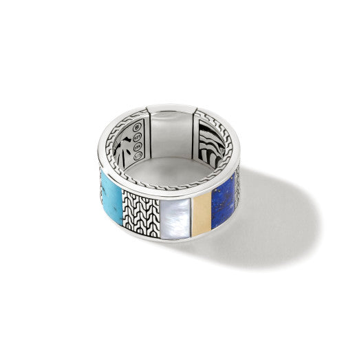 Carved Chain Ring, Gold, Silver, Hardstones