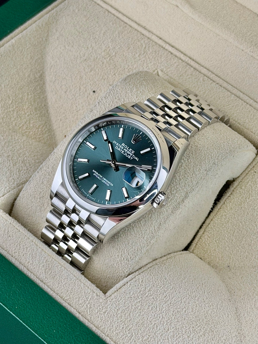 Rolex Datejust 36 Mint Green Index Dial on Jubilee 126200 Complete 2026