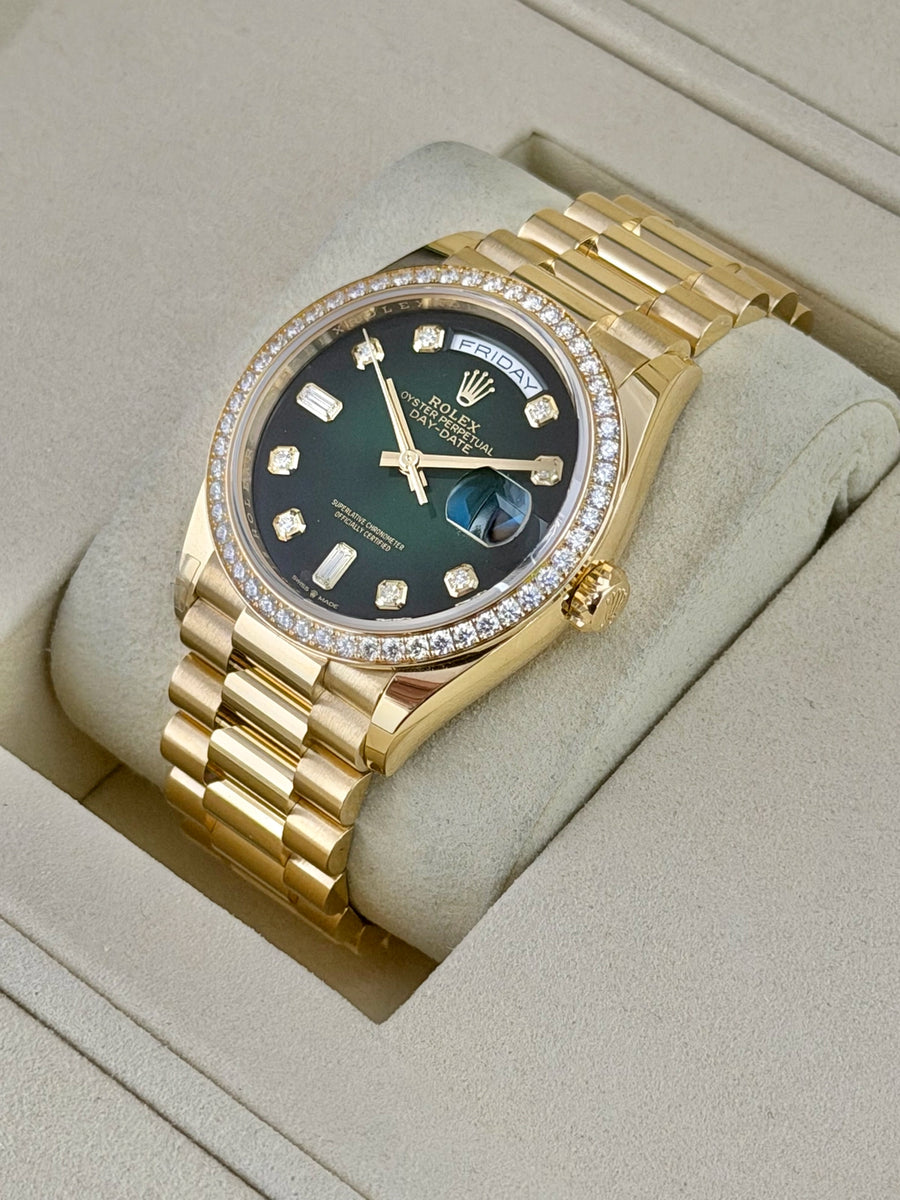 Rolex Day-Date 36 Green Ombre¬¥ Diamond Dial on President 128348 Complete 2026