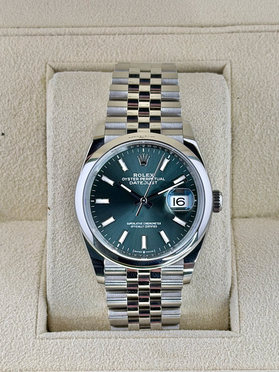 Rolex Datejust 36 Mint Green Index Dial on Jubilee 126200 Complete 2026
