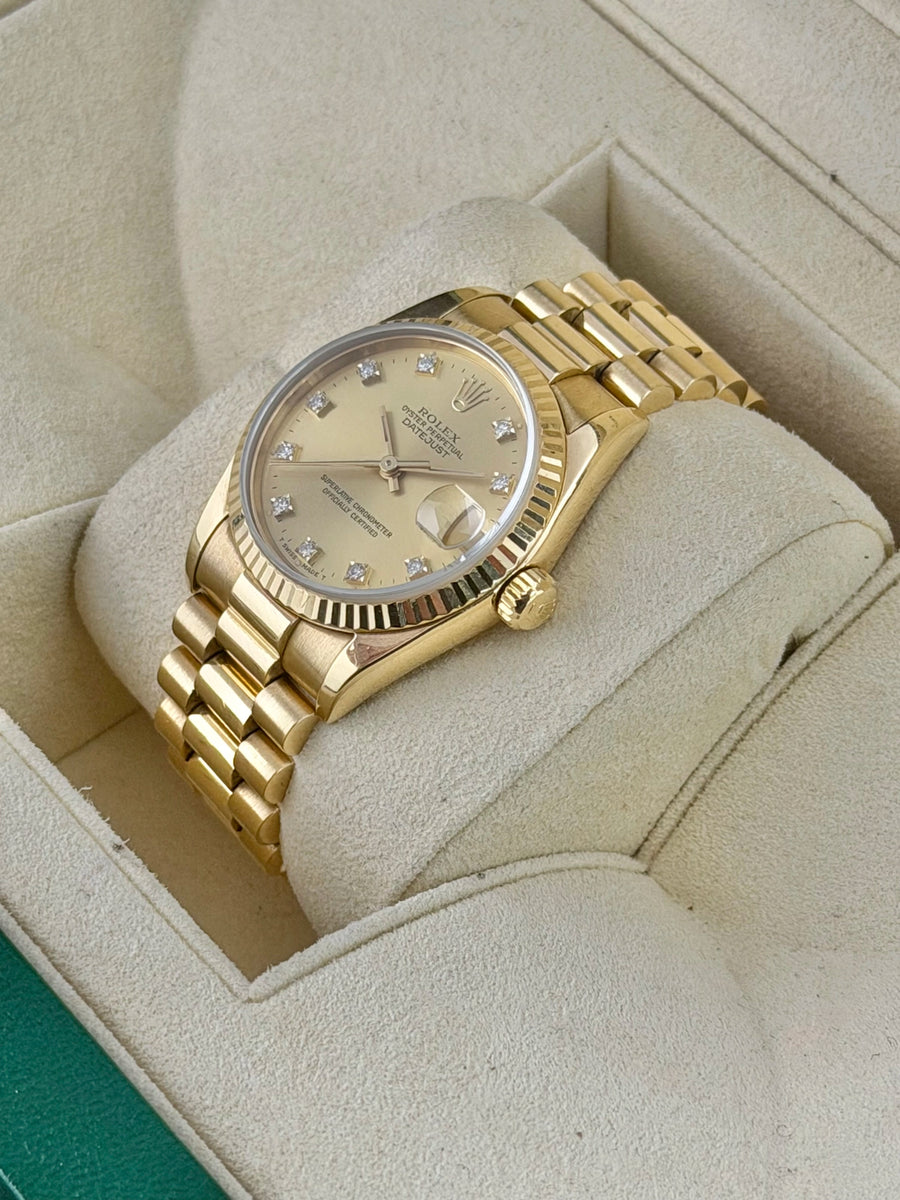 Rolex Datejust 31 President Champagne Diamond Dial on President 68278 1991