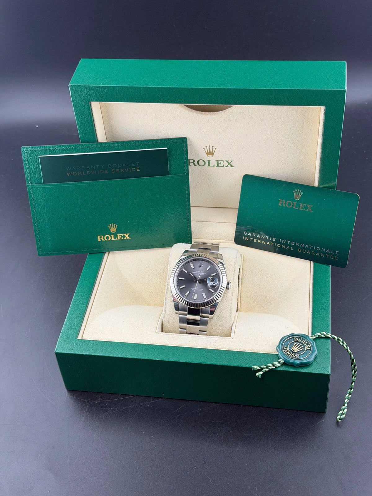 Rolex Datejust 41 Dark Rhodium Index Dial on Oyster 126334 Complete 2021