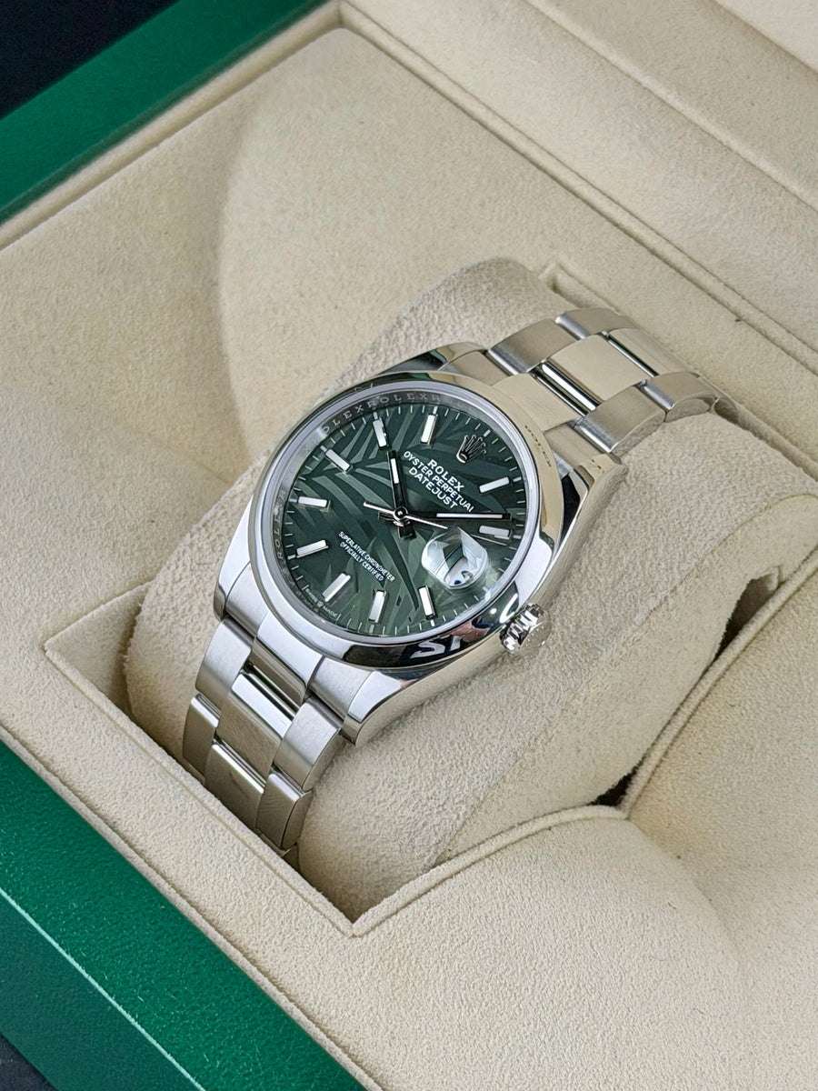 Rolex Datejust 36 Green Palm Dial Dial on Oyster 126200 Card 2024