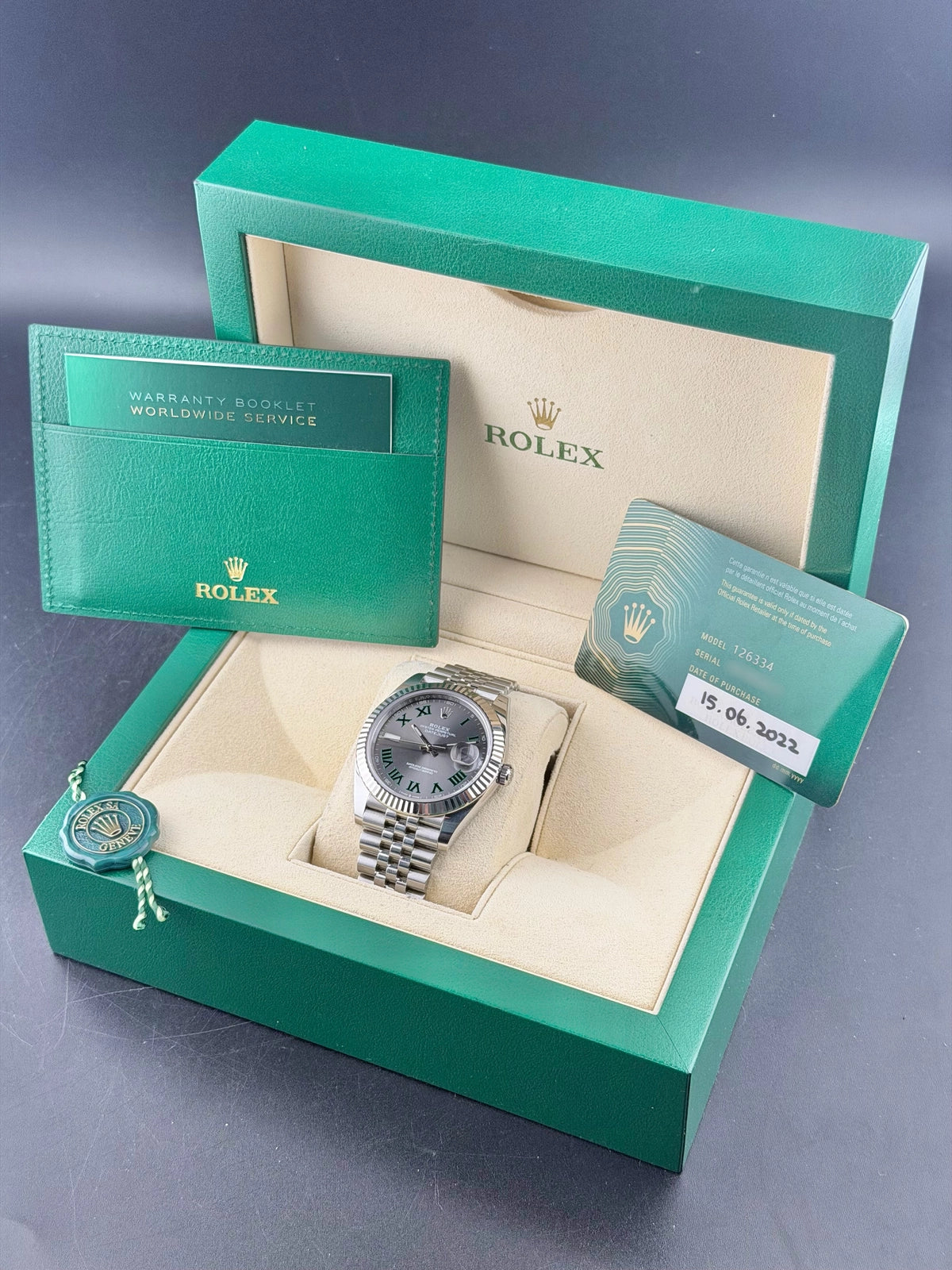 Rolex Datejust 41 Slate Green Roman Dial on Jubilee 126334 Complete 2022