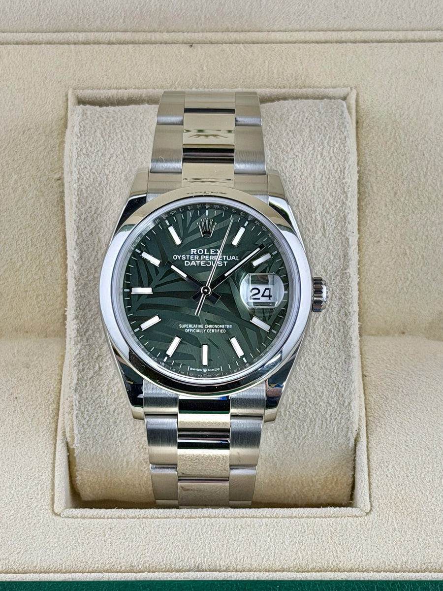 Rolex Datejust 36 Green Palm Dial Dial on Oyster 126200 Card 2024